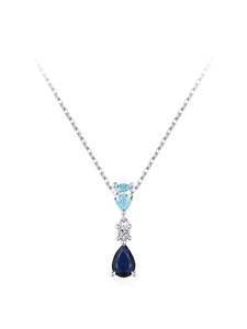 Collar y pendientes de plata de ley S925 con circonita azul en forma de lágrima: un conjunto sofisticado, discreto y elegante con bloques de color. - Product Image 2