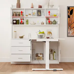 Lifting Dining <span class=keywords><strong>Table</strong></span> Island mit eingebautem <span class=keywords><strong>Pantry</strong></span>-Schrank bietet flexiblen Platz und Stauraum für den Küchen-Ess bereich - Product Image 3