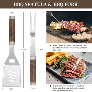 Bộ 34 đa chức năng bằng gỗ màu thép không gỉ xử lý vỉ nướng công cụ đặt phụ kiện nướng ngoài trời BBQ với túi xách - Product Image 4