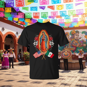 T-shirt Our Lady Virgen De Guadalupe avec drapeau mexicain américain - Product Image 3