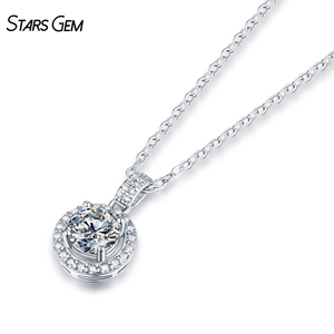 Starsgem Halo Design 1ct Pendant <b>Necklace</b> Starsgem DEF Lab Created Diamond or Moissanite 925 Sterling Silver Gift <b>Necklace</b> - Product Image 2
