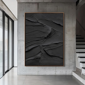 Mới Nhất Thiết Kế Handmade Vải Trừu Tượng Hiện Đại 3D Tường Nghệ Thuật Trang Trí Nội Thất Wabi Sabi Kết Cấu Nghệ Thuật Màu Đen Bức Tranh - Product Image 4