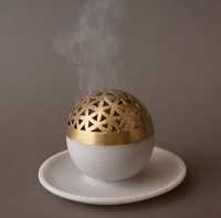 Brûleur d'encens de luxe en marbre et laiton, design perforé pour Bakhoor Oud, encens arabe, cadeau islamique parfait pour le Ramadan