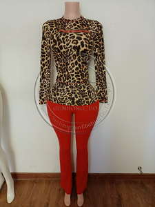 Set Pakaian Santai Wanita Logo Kustom 2025, Legging dan Kaos Katun Bergaris Motif Leopard, Set 2 Potong Pakaian Wanita Motif Cheetah - Product Image 4