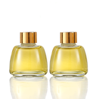 Bouteille en verre vide pour diffuseur de parfum d'ambiance, 100 ml, 200 ml, plate et ronde, avec bouchon en bois et couvercle en aluminium doré, personnalisable