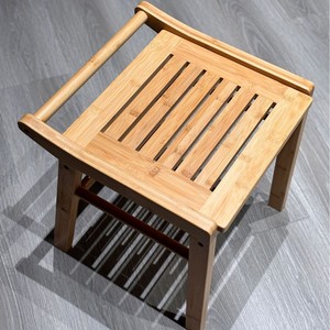 Ruoyi Bamboo Bathroom Stool 38x40x43 Cm Non Slip <b>Shower</b> Seat With Towel <b>Rack</b> <b>Storage</b> Stool - Product Image 3