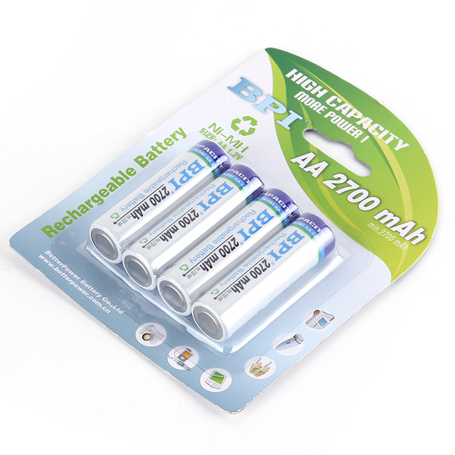 BPI 4 Pieces AA 2700mAh 1.2V Long Life and Low Self Discharge Ni-Mh Battery Rechargeable Batteries