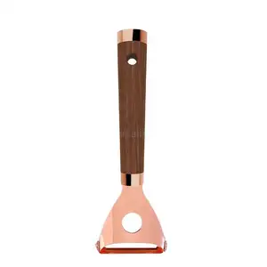 Descascador de madeira para cozinha em forma de Y, utensílios e ferramentas de acácia, revestimento de cobre