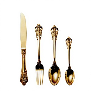 Juego de Cubiertos de Acero Inoxidable Estilo Barroco Dorado, Cubertería de Lujo para Bodas, Colección de Vajilla para Mesa de Comedor - Product Image 1