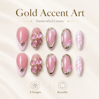 Faux Ongles Roses Nude Sakura Dorés à Presser, 24 Pièces, Préfabriqués, Personnalisables OEM, Vente en Gros et Dropshipping Transfrontalier