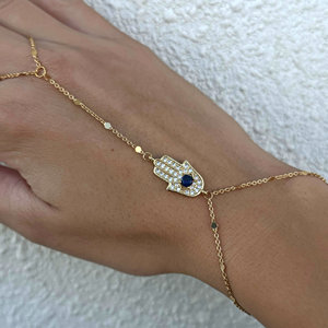 Alla moda catena a mano Hamsa in acciaio inossidabile placcato oro Ev-il bracciale anello con motivo a farfalla gioielli in Zirconia con <span class=keywords><strong>Fatima</strong></span> - Product Image 1