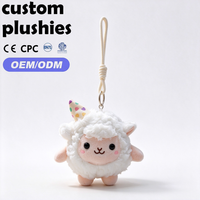 Porte-clés en peluche mouton bleu mignon personnalisé OEM avec chapeau de fête, animal en peluche doux pour enfants et cadeaux de fête