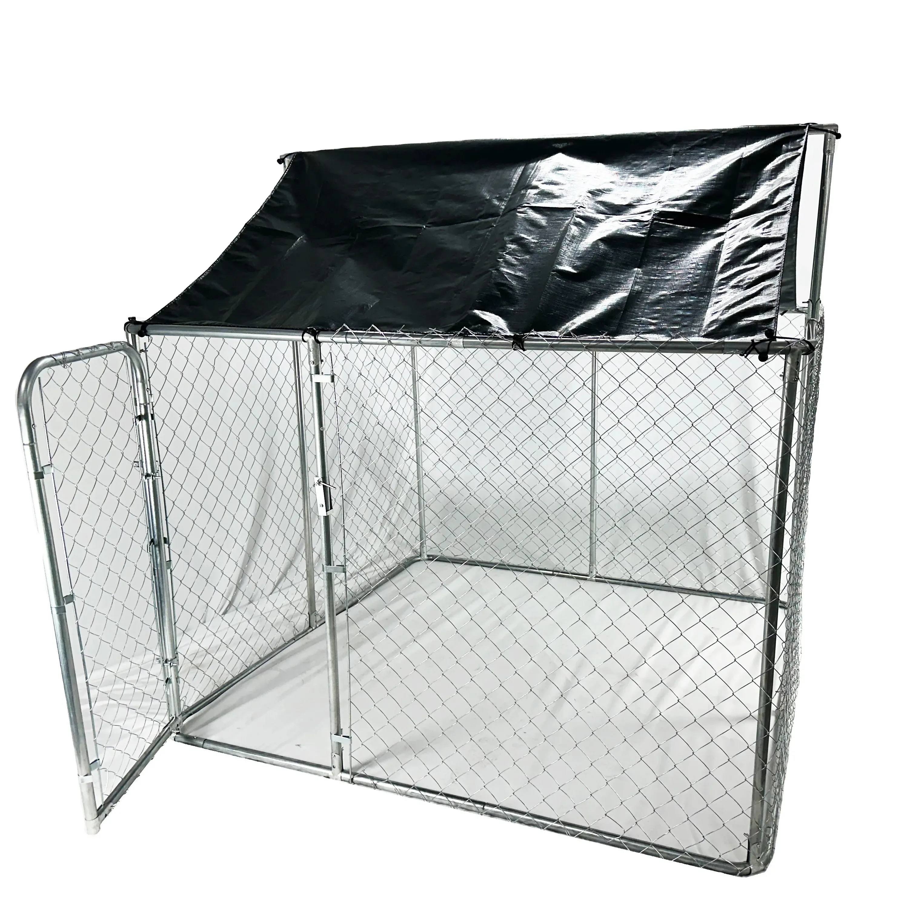2x2x2M zincir bağlantı metal köpek kulübesi pet hayvan kafesi çıkarılabilir çatı köpek kafesi ile çalıştırmak