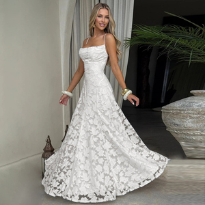 Váy dạ hội ren lưng thấp gợi cảm, kiểu ôm sát thanh lịch, dài chấm đất, dây spaghetti - Product Image 5