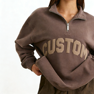 NEOHOPE Custom Logo Brand <strong>Boyfriend</strong> Crew Neck Oversize 1/4 Zip <strong>Jumper</strong> Fleece Quarter Zip Sweatshirt Women - Product Image 4