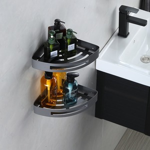 Ensemble de salle de bain noir mat en six pièces, support mural en métal minimaliste rectangulaire, porte-serviettes, porte-papier toilette, étagère d'angle - Product Image 3
