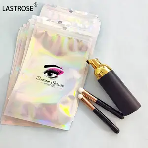 Silver Clear Self Seal Zipper Plastic Packaging Bag Private Label Beauty Puff Package Bag with Hang Hole