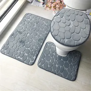 Juego de 3 alfombrillas de baño, alfombrilla de adoquín antideslizante suave, alfombra de baño, alfombras de ducha absorbentes, cubierta de tapa de inodoro, suelo