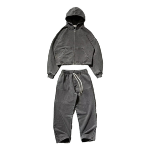 Conjunto Deportivo Unisex de Algodón con Capucha, Cierre de Cremallera, Manga Larga, Color Sólido, Corte Holgado, Informal, para Otoño, con Bolsillos Laterales - Product Image 1