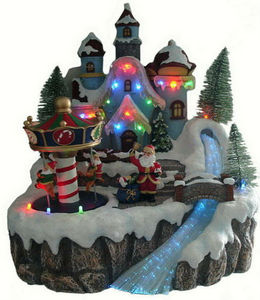 ของตกแต่งของขวัญในร่มไฟ LED 12 "บ้านเรซินหมู่บ้านเล็กคริสต์มาส - Product Image 2