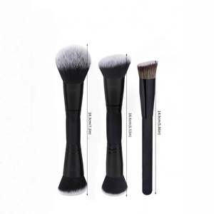 ชุดแปรงแต่งหน้าคาบูกิ 3 ชิ้น ด้ามไม้สีดำ ปลายสองด้าน ขนแปรงใยสังเคราะห์ สำหรับรองพื้น แป้งฝุ่น และเครื่องสำอาง - Product Image 2