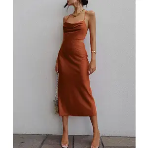 Women clothing summer dress 2024 lady sexy hollow out sleeveless backless satin spandex maxi women bodycon casual dress