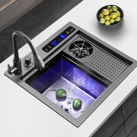 Évier de bar en acier inoxydable à cuve unique avec robinet dissimulé, petit évier de cuisine rectangulaire fait main avec couvercle