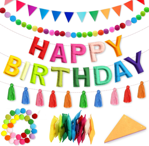 Guirnaldas de Fieltro con Diseño de Arcoíris para Cumpleaños, Banderines, Borlas, Bolas, Decoración para Fiestas de Cumpleaños Infantiles y de Adultos - Product Image 1