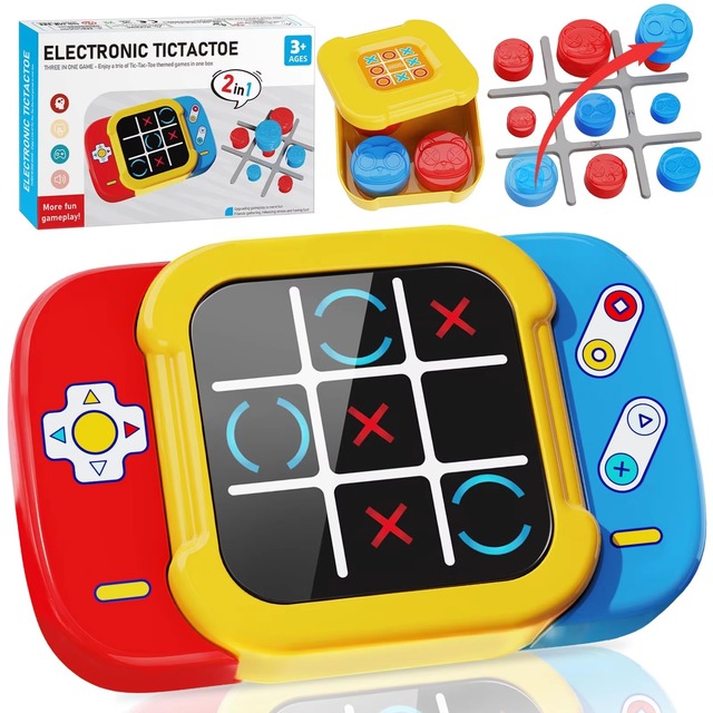 2 in 1 Tic Tac Toe Chess AI Board Game Toy Kids Electronic Combat XO Chess Handheld Puzzle Game Machine Toy