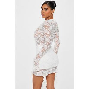 Vestido Mini de Encaje con Escote en V, Estilo Europeo y Americano, Manga Larga, Corte Ajustado - Product Image 3