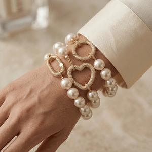 Pulseras <span class=keywords><strong>de</strong></span> Moda con Forma <span class=keywords><strong>de</strong></span> Corazón, Diamantes Brillantes, Perlas <span class=keywords><strong>de</strong></span> Concha <span class=keywords><strong>de</strong></span> Agua Dulce Grandes, Chapadas en Oro <span class=keywords><strong>de</strong></span> 18k, Conjuntos <span class=keywords><strong>de</strong></span> Pulseras <span class=keywords><strong>de</strong></span> Joyería para Mujer - Product Image 5