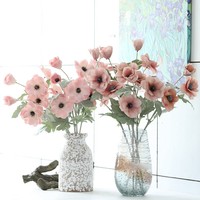 Têtes de fleurs de pavot en soie, fleurs d'anémone, pavot floqué, tige pliable pour décoration de mariage, décoration de la maison, centre de table