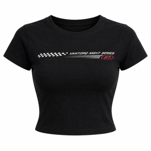 T-shirt court slim vintage délavé pour femme, style course, avec petit imprimé sur la poitrine, collection Minimal Race, haut streetwear - Product Image 1