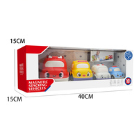 Véhicules empilables magnétiques pour tout-petits de 1 à 3 ans, ensemble de voitures à emboîter avec lumières et musique, camion de pompiers, autobus scolaire, ambulance, voiture de police