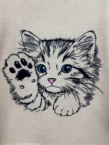 <strong>Women's</strong> Breathable Elegant Kitten Graphic Knit Sweater Crew Neck Pointelle Mesh 100% Polyester Digital Cat <strong>Jumper</strong> 300g - Product Image 6