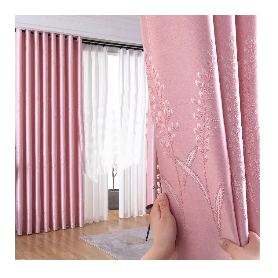 Heißer Verkauf 100% Polyester rosa Jacquard Blackout Fenster vorhang Stoff 280cm für Wohnzimmer