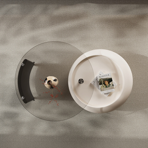 Bàn trà kiểu Kem xoay căn hộ nhỏ phòng khách Thiết kế nhẹ sang trọng cao cấp bàn trà thủy tinh tròn - Product Image 4