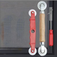 Outil de pose de moustiquaires à rouleau avec poignée en bois et roue en caoutchouc pour portes et fenêtres, outil de pressage des bords, rouleau à spline pour moustiquaires, kit d'outils de réparation de spline