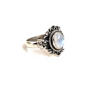 Wholesale Sterling Silver 925 Women's Bezel Setting <b>Rainbow</b> Moonstone Gemstone Ring for Anniversary Gift Bohemian Style - Product Image 1