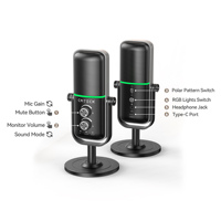 Microphone à condensateur USB XM600 omnidirectionnel à directivité cardioïde avec 3 modes sonores et RGB pour PC, téléphone, ordinateur portable et jeux