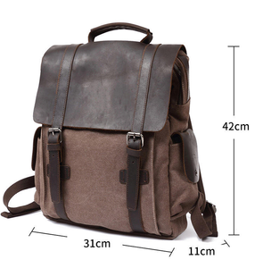 Bán buôn cổ điển rửa vải ba lô với da chính hãng, 15.7 inch Retro Daypack cho nam giới và phụ nữ, giản dị Vai Túi - Product Image 2