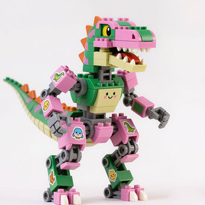 Custom Mecha Dinosaur <b>Building</b> <b>Block</b> Set Pink Plastic Construction Toy For Kids 4-7 Years Age Unisex Educational Playset - Product Image 5
