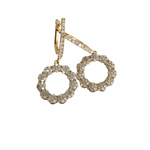 Pendientes Colgantes Circulares con Diamantes Redondos para Mujer, 1.30 Cttw, Engaste de Puntas, para Uso Diario, Plata de Ley 925, Joyería Moderna - Product Image 1