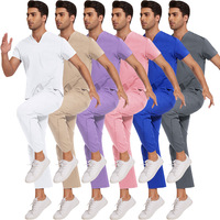 42168 Uniforme d'infirmière unisexe personnalisé, ensembles de blouses, polyester, élasthanne, séchage rapide, col en V, fermeture éclair, vente en gros, utilisation hospitalière