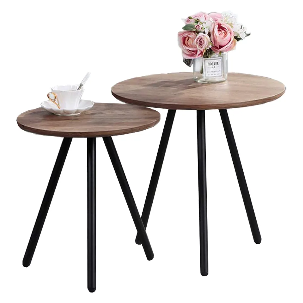 Wholesale Wooden Round Nesting Bedside Desk Home Office 2 Sets Solid Wood Coffee Table With Stools Design Furniture