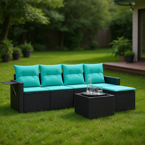 Set di divani da giardino in polyrattan nero da 6 pezzi con cuscini, mobili da giardino, posti a sedere all'aperto - Product Image 2