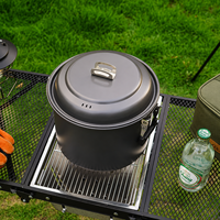 Casserole vapeur 6,5 L en aluminium anodisé dur, double compartiment, ensemble de cuisine de camping avec couvercle et poignées pliables pour la cuisson en extérieur