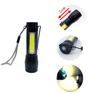 Mini COB pocket light Rechargeable LED Flashlight with Zoom function and Lithium Battery Type C Charge for camping fishing