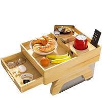 Plateau d'accoudoir portable en bambou avec couvercle, design pliable pour porte-gobelet et support de téléphone, facile à nettoyer, rangement pour salon