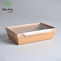 Boîte à emporter jetable en papier kraft SenAng03 avec couvercle transparent, impression personnalisée, pelliculage mat, pour sushis, salades, nouilles, conteneur alimentaire en gros